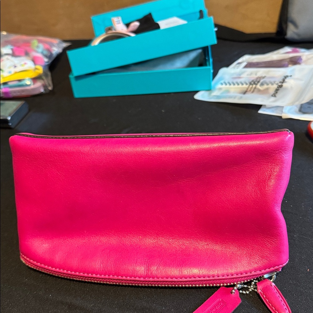 Coach Hot Pink Leather Cosmetic Pouch - Picture 10 of 11